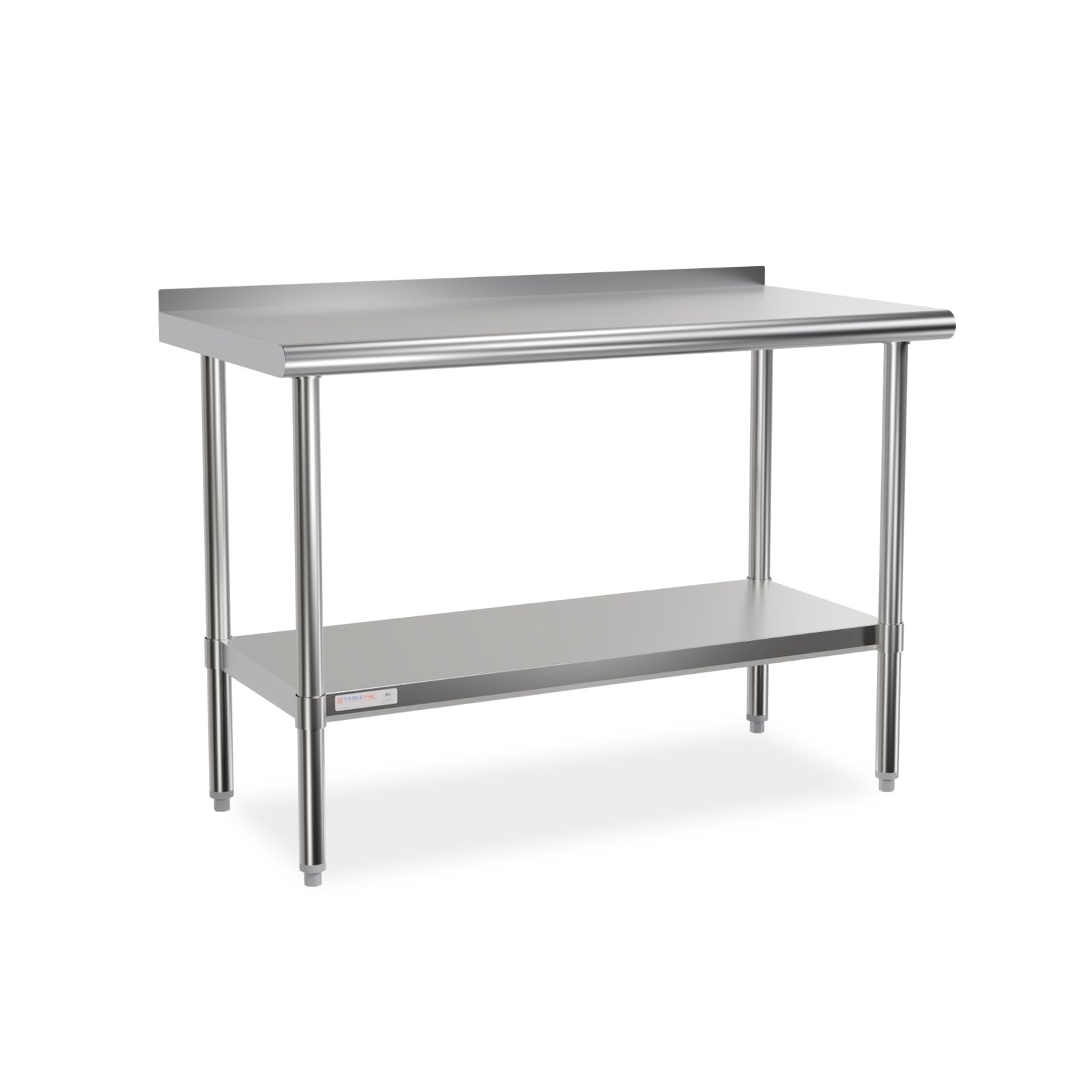 STABLEINK Stół ze stali nierdzewnej, 61 x 112 cm, metalowy stół roboczy NSF z tylną ścianką, regulowaną półką i stopą stołu, do kuchni komercyjnej, restauracji, hotelu i garażu