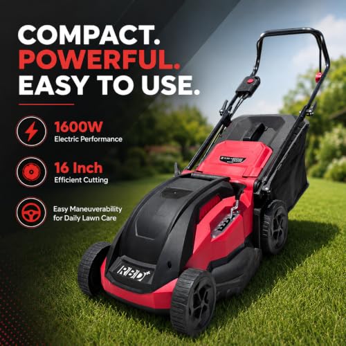 Image of RBD Electric Lawn Mower 16 Inch Blade, 230-240V 50Hz, 50L Grass Collection Box, Adjustable Cutting Height, Lightweight Low Maintenance Lawn Grass Cutter Machine for Garden, Yard & Landscaping