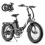 Touroll Bicicletta Elettrica S3 Nero, 20"×3.0" fat bike elettrica con Autonomia 65 km,Bici Elettrica pieghevole con Motore 40 Nm, Forcella Ammortizzata, Portapacchi, Bici Elettrica Uomo e Donna