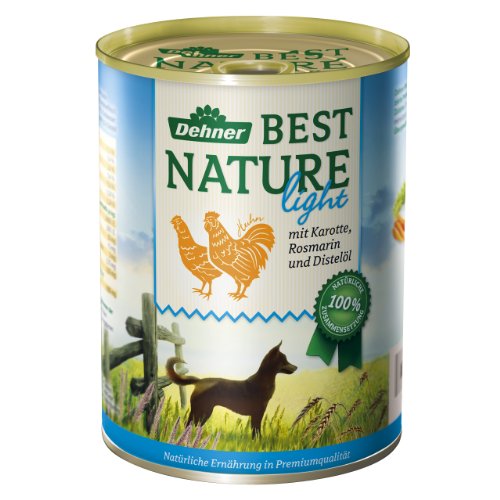 Dehner Best Nature Hundefutter Light, Nassfutter fettreduziert, für übergewichtige Hunde, Huhn / Karotte , 6 x 400 g Dose (2.4 kg)