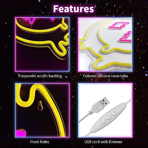 Image of Melting Smile Face Neon Sign Dimmable Melted Smiling Face Neon Signs for Wall Decor Neon Smile Light Signs for Kids Room Party Bedroom Wall Art Decor USB Powered Holiday Gift