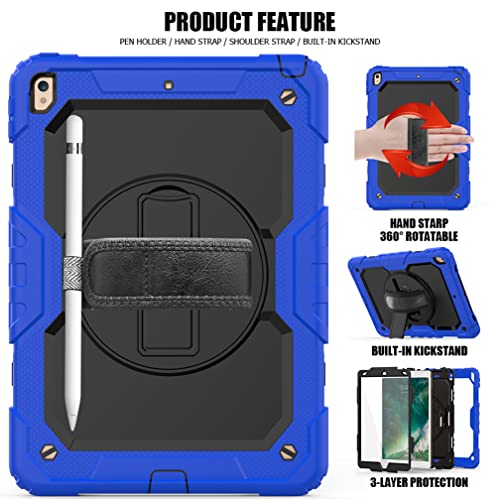 Case for iPad pro 10.5 2017/iPad air 3 10.5 2019 with 360 degree rotatable Folding stand,Trendy Shockproof case with Wrist Strap and Shoulder Strap - Image 2