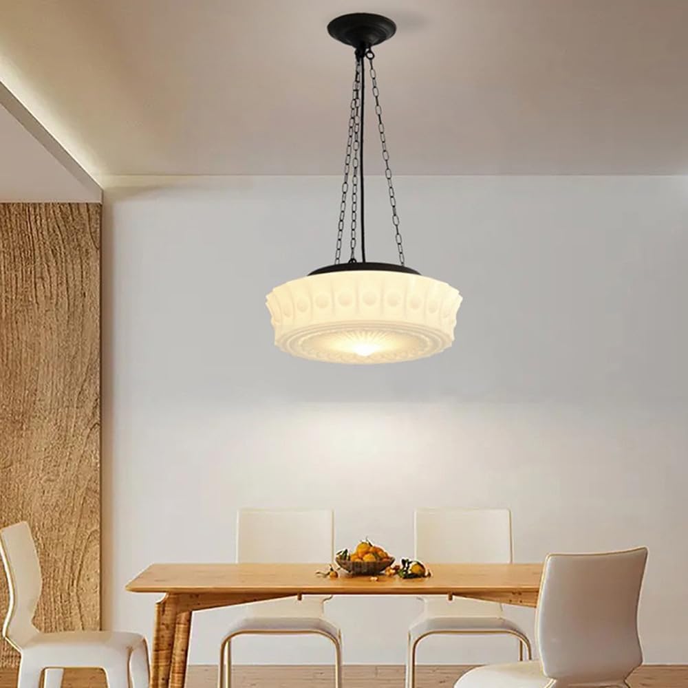 Modern Light Mid Century Milk White Glass Light Large Schoolhouse Hanging Lamp Round Flower French Country Chaner for Dining Room Bedroom Kitchen Bathroom E26*3(White Glass) (White/Milk Glass