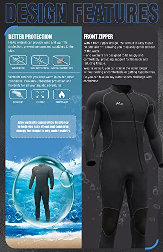 Hevto Men Wetsuits 3/2Mm Neoprene Front Zip Full Wet Suit Keep Warm For Surfing Swimming Sup Snorkeling Diving (M05-Black, S) #TOP3