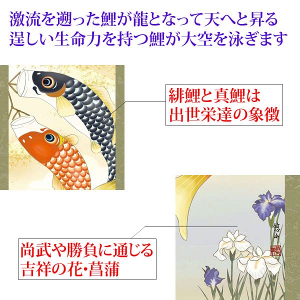 Amazon | 端午の節句 掛軸 掛け軸 鯉のぼり 田所悠竹 【尺三立・少し