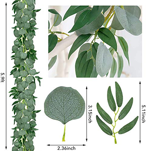 Cewor 5 Pack 5.9Ft Artificial Eucalyptus Garland With Willow Leaves Greenery Garland Faux Silver Dollar Garland For Wedding Centerpiece Party Table Decor Indoor Outdoor Decoration #TOP1