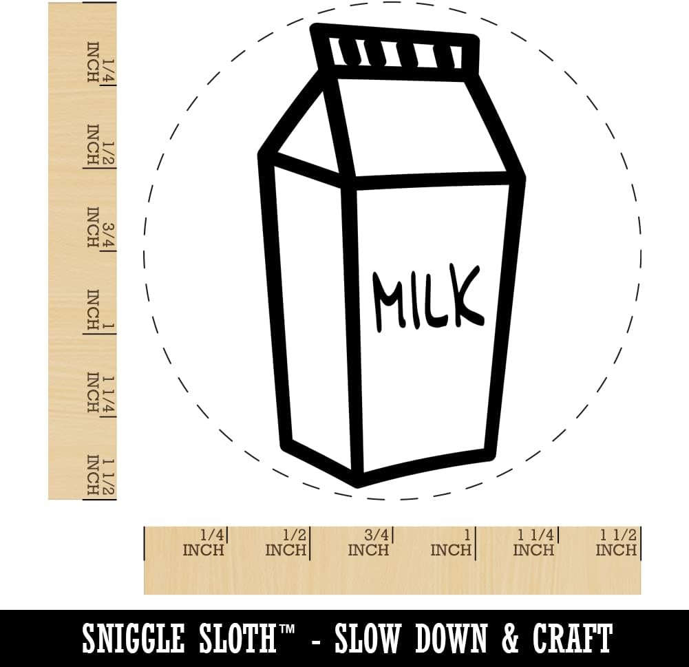 Milk Carton Self-Inking Rubber Stamp Ink Stamper for Stamping Crafting Planners - 1-1/2 Inch Large - Red Ink