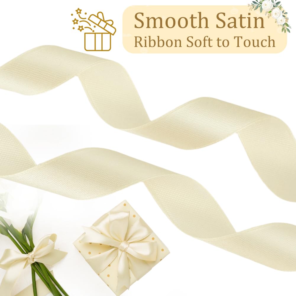 tenn well Ivory White Satin Ribbon 20mm, 44 Meters Smooth Fabric Satin Ribbon for Gift Wrapping Crafting, Hair Bows - Image 2