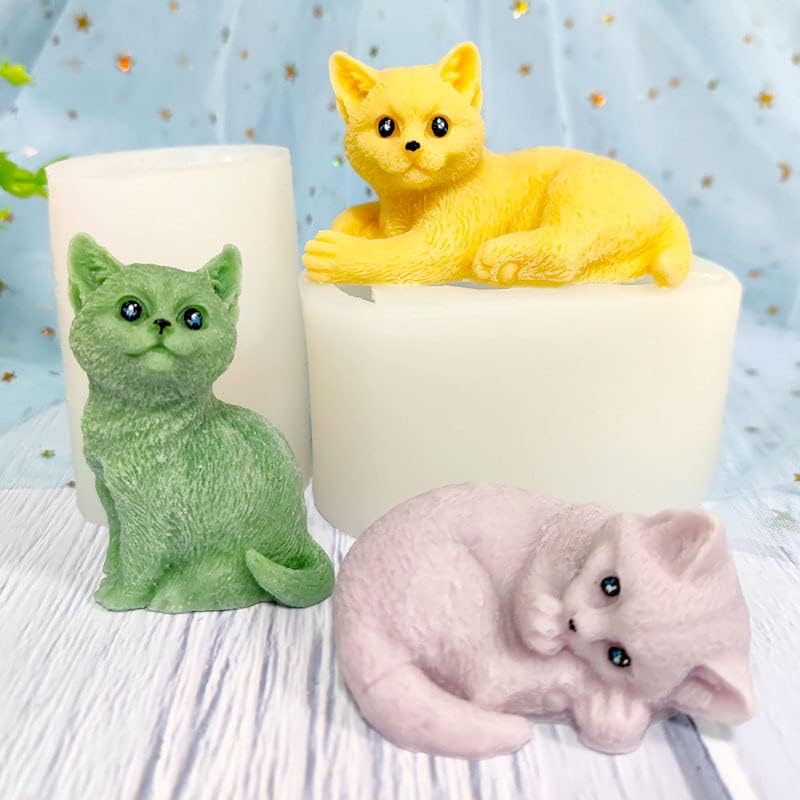 Miniatura 7 de KXJHY Molde de vela de silicona para gatos 3D, estilos lindos de gatitos, manualidades, manualidades, fabricación de cera, jabón, aromaterapia,