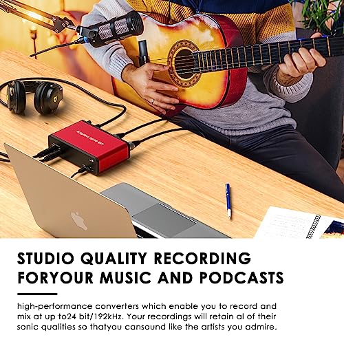 Dacimora 2i2 USB Audio Interface with 48V Phantom Power 24Bit/192kHz Plug and Play for Recording Podcasting Streaming Recording Songwriting Streaming XLR Audio Interface(with MIDI) - Thumbnail 4