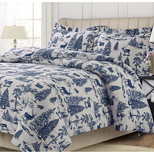 Tribeca Living MTOILDUVETQUNB Duvet Set, Queen, Deer Toile Navy Blue