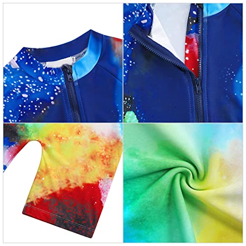Geru Girls One Piece Swimsuits Zipper Short Sleeve Swimwear Water Sport Shorts Bathing Suits 7-8Y Colorful #TOP4
