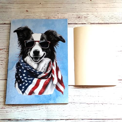 Cuadernos perros patrióticos de papel de caña de azúcar, cuadernos de papel natural hechos a mano, cuadernos tapa blanda (Border Collie, A6)