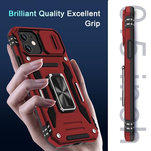 DEERLAMN Case for iPhone 11 with Slide Camera Cover+Screen Protector(2 Packs),Rotated Ring Kickstand Military Grade Shockproof Protective Cover-Red by DEERLAMN - Used condition - Image 7