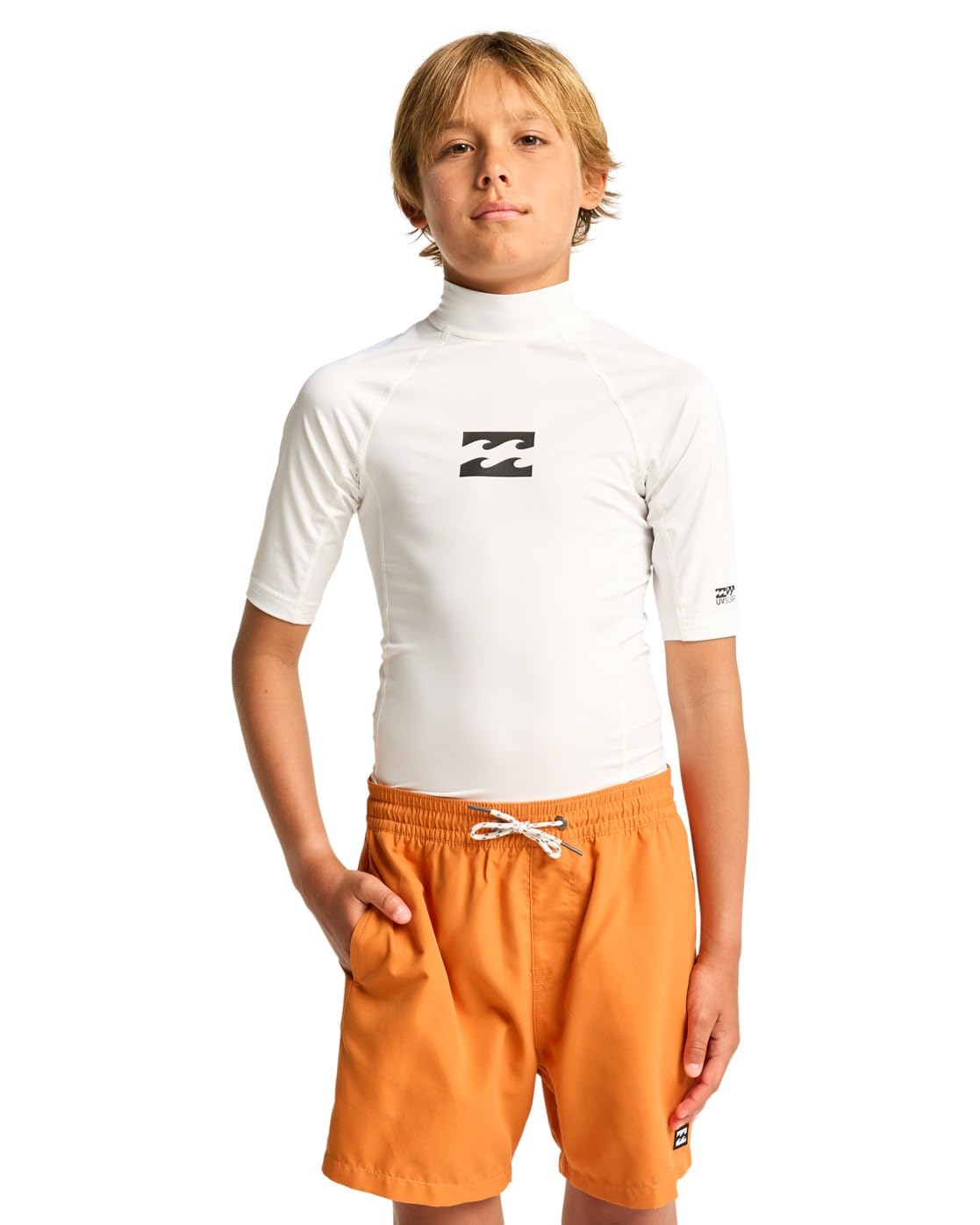 Billabong Short Sleeve Rash Vest SIERRA SUEDE Boys White