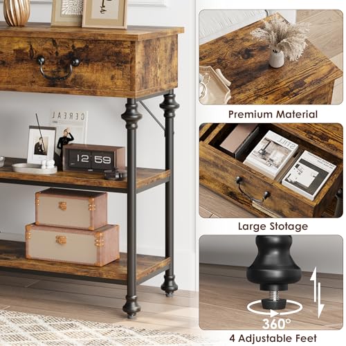 IDEALHOUSE Narrow Console Table with 2 Drawers and Open Storage Shelves - Space-Saving Sofa Table for Entryway, Hallway, Living Room, or Behind Couch - Rustic Accent Furniture by IDEALHOUSE - Image 3