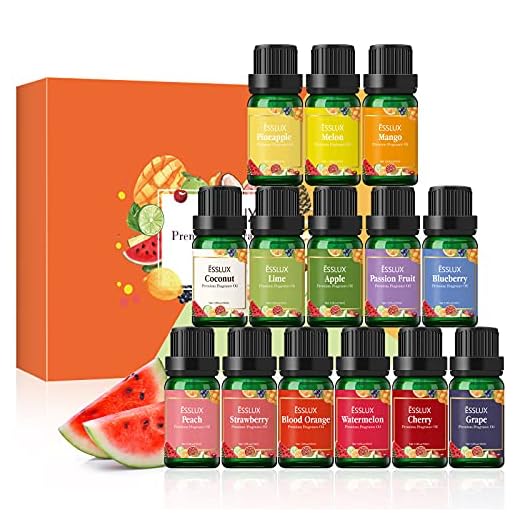 Fruity Fragrance Oils Set, ESSLUX 14 Premium Fruit Scented Oils for Diffuser, Soap Candle Making Scents, Coconut, Peach, Watermelon, Pineapple and More, Aromatherapy Essential Oils Gift Set for Home
