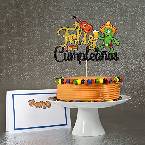 Halodete Feliz Cumpleaños Cake Topper, Spanish Happy Birthday Cake Topper, Fiesta Happy Birthday Party Decorations, Multi-Color #TOP3