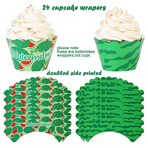 Watermelon Cupcake Decorations Cupcake Toppers Wrappers For Fruit Sweet Watermelon Themed Birthday Baby Shower 24Pack Watermelon Toppers Wrappers Supplies #TOP1