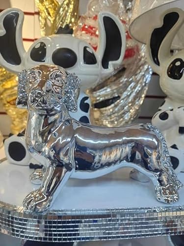 Biznest Silver Spanish Decorative Chihuahua And Sausage Dog Shelf Display Ornament Crushed Diamante Eye Catching Effect Freestanding Perfect For Dog Lover's (Sausage Dog)