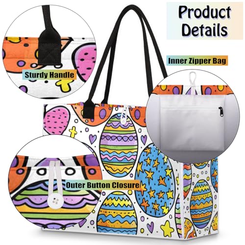 Hand-painted Easter Eggs Tote Bag for Women Large Beach Bag Reusable Tote Bags for Work Travel Beach Shopping4