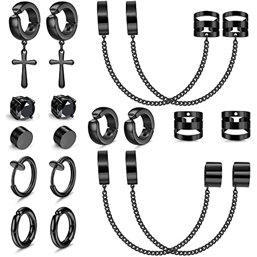 Kakonia 9 Pairs Magnetic Earrings For Men 316L Stainless Steel Magnetic Hoop Earrings Non-Piercing Clip On Chain Earrings Cross Dangle Hoop Earrings Fake Earrings Cz Magnet Stud Earrings For Men And Women #TOP4