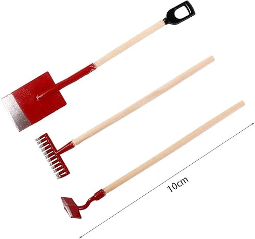 Miniatura 2 de Herramientas de jardín de casa de muñecas en miniatura, 3 piezas, accesorios de trabajo para casa de muñecas a escala 1:12, azada y horquilla