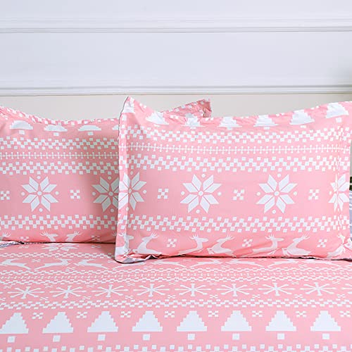 Yepins Soft Brushed Microfiber Duvet Cover Set With Zipper Closure And Corner Ties, Reversible Design For Christmas Holiday, Pink And Grey Color-King Size #TOP4