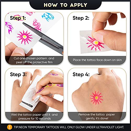 12 Sheets Large Glow In The Dark Tattoo Neon Temporary Makeup, Rave Festival Accessory, Fake Face Butterfly Tattoo Uv Blacklight For Women Party Supplies (Stylish Style) #TOP3