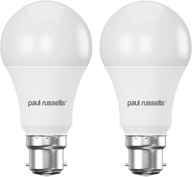 paul russells Bayonet Light B22D, 100W Bulb, Cool White / Natural White 4000K, 12W 1050lm LED Bulbs, BC A60 Classic GLS Standard Energy Saving Lightbulbs, Non-dimmable, Pack of 2