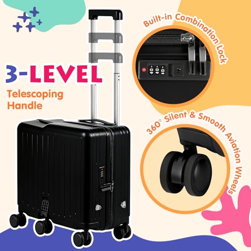 Kids Ride-On Luggage, 20" Hardshell Carry-On Suitcase with 6 Spinner Wheels, Foldable Pedal, Hidden Cup Holder & Combination Lock for Toddlers & Children (Black, 20-inch)2