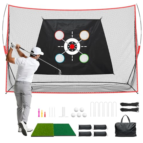 Golf Nets for Practice,10 x 7 FT Golf Hitting Net, Study Golf Chipping Net with Multi - Objective Target Cloth, Tri-Turf Mat and Another 20 accs, Easy to Set Up, Indoor/Outdoor Use, Garage/Yard Train by IVIIN - Used condition - US$49.59
