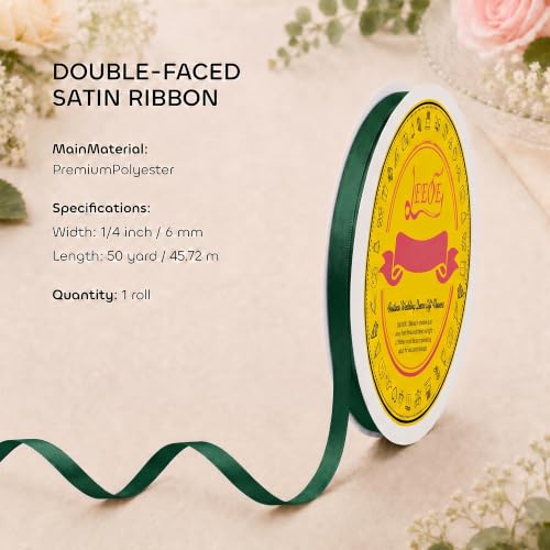 Image of Double Face Spruce Green Satin Ribbon 1 /4 inch X 50 Yards Polyester Spruce Green Ribbon for Gift Wrapping Very Suitable for Weddings Party Hair Bow Invitation Decorations and More