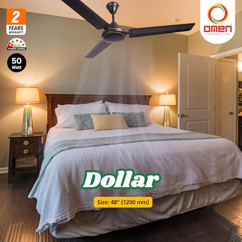 Image of Omen Changing Lives Dollar 1200mm Ceiling Fan for Home | BEE Star Rated Energy Efficient | Rust Resistant | Superior Air Delivery | High Speed | 2 Year Warranty | (Black) Pack of 2