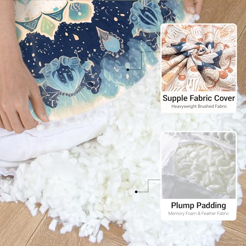 DAWNYIELD Meditationskissen für den Boden, Runde Sitzkissen mit waschbarem und abnehmbarem Bezug, 80 cm Großes Ergonomisches Yogakissen mit Pompon-Dekor, Für Innen- und Außenbereich, grün