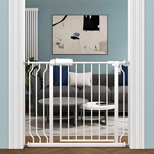ALLAIBB 34 35 36 37 38 Inch Baby Gate Pressure Mounted Walk Through 33.86-38.58 Inch Auto Close Tension White Metal Child Pet Safety Gates for Stairs,Doorways and Baniste