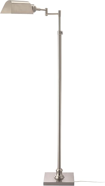 OBright Arcadia - Pharmacy Floor Lamp, Full Range Dimming, Swing Arm Task Lamp, E26 Socket, Bulb Replaceable, Adjustable Height 47 to 55, 360 Rotatable Shade, All-Metal Design, Brushed Nickel