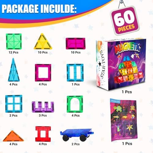 Grandes Azulejos Magnéticos de Construcción para Niños 3 Años | Creatividad y Entretenimiento | 60 Piezas 3D de Construc