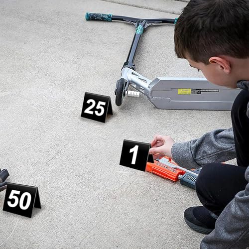 50 Stück Tischnummern 1–50 Beidseitig Nummerierte Tischaufsteller aus Acryl, Schwarze Tischkarten Zeltform für Hochzeit, Empfang, Party, Bankett