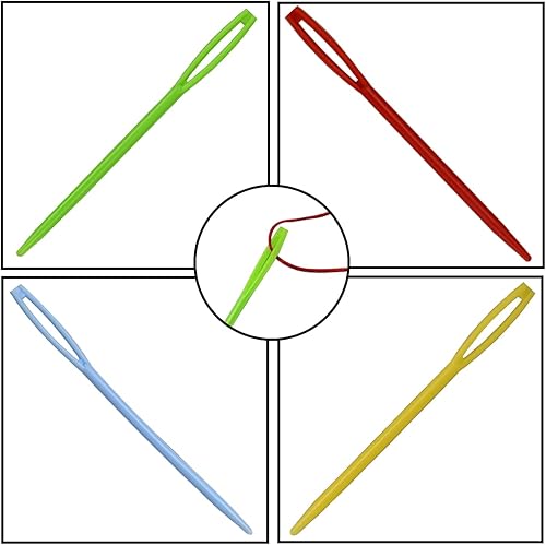 Miniatura 7 de 48 agujas de coser de plástico de ojo grande de 2.7 pulgadas, hilo, cordones, agujas de seguridad para proyectos de manualidades infantiles, 4