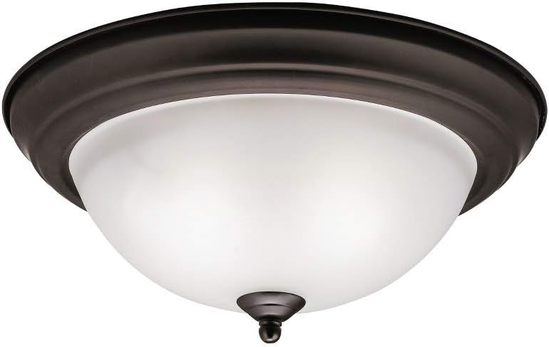 Kichler 2-Light Flush Mount in Olde Bronze Finish with Clear Satin Etched Glass for Dining Room, Kitchen, Living Room and Hallway, (14" W x 6" H), 8112OZ