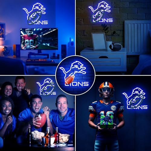 Football Team Neon Sign, Cool Dimmable Light Up Lions Football Team Merch Logo Hanging USB Powered for Wall Decor, Man Cave, Bedroom, Game Room Deco, Birthday Christmas Gift for Boys Fans by YANFEILO - Used condition - Image 6