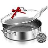 LOLYKITCH 6 QT Hybrid Tri-Ply Stainless Steel Non-Stick Sauté Pan with Lid,12 Inch Deep Frying Pan,Large Skillet,Jumbo Cooker,Induction Pan, Oven Safe and Detachable Handle.