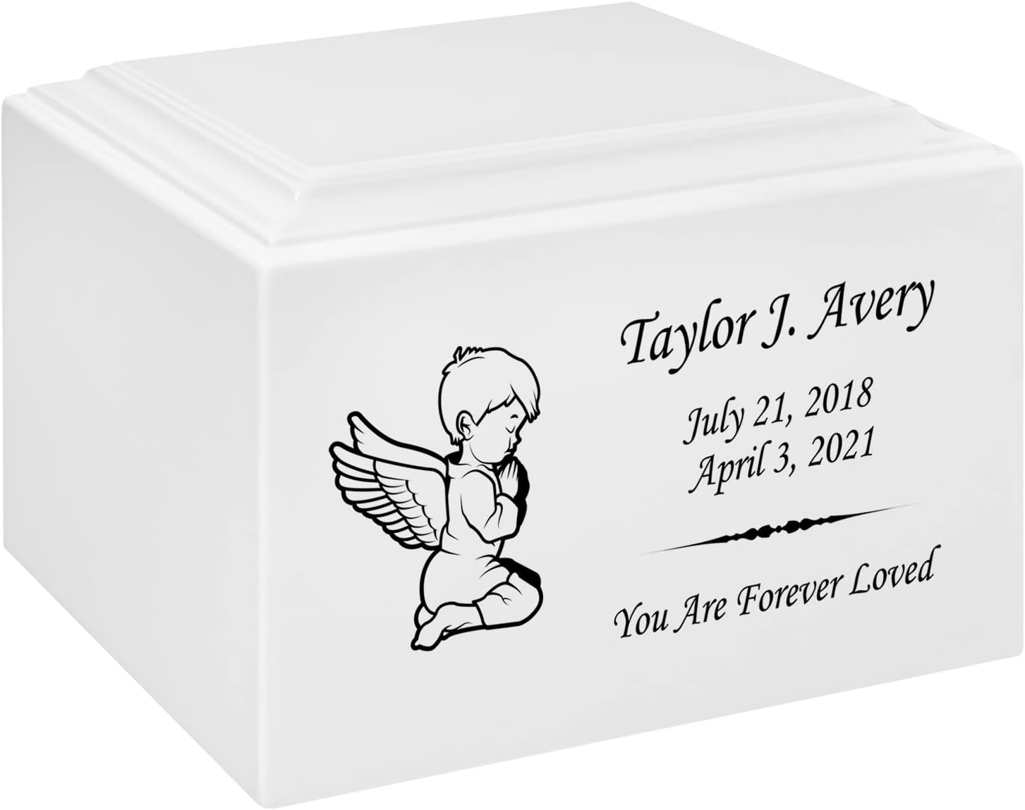 Stonewood Angel Boy Cremation Urn for Infant Ashes - Composite Wood Cremation Urn for Childs Ashes - 110 Cubic Inch Capacity - Includes Name, Dates and Sentiment