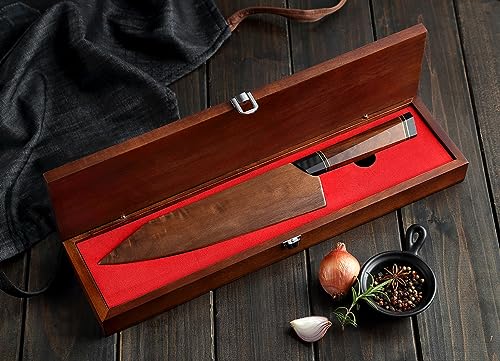 Foto von HEZHEN 21.5cm Kiritsuke Kochmesser 110 Lagen Volles Damaskus Stahl Küchenmesser Achteckiger Griff Multifunktionsmesser mit magnetischer Holzscheide und Holzkiste