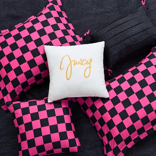 Image of Juicy Couture Reversible Checkerboard Comforter Set 6-Piece King Set, Black /Hot Pink
