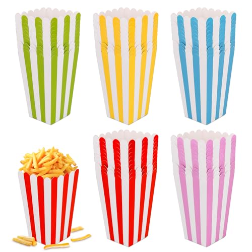 50 cajas de palomitas de maíz, bolsas pequeñas de 5 colores, bolsas de papel para caramelos, caramelos, caramelos, tardes de cine, fiestas de cumpleaños (11 × 7 × 5 cm)