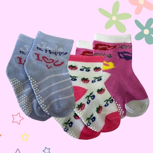 Kit 12 Pares de Meias Femininas Antiderrapantes - RN ao Infantil (12 cm, BR, Idade, 12 Meses, 24 Mes