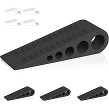 HOMOTEK 4 Pack Wedge Rubber Door Stops Door Chucks Stoppers Wall Protector for Floor & Bottom of Door with Self Adhesive White Holder, 5" x1-9/16 x1-5/16 Black