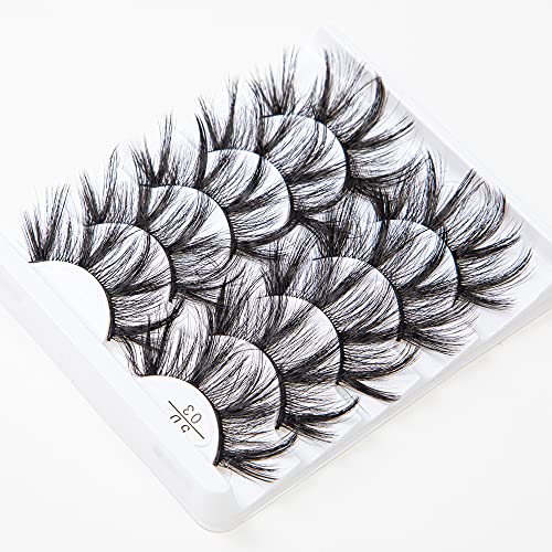 3D Nerz Wimpern für Frauen Make-up, Lange Dramatische Look Falsche Wimpern Extensions, Wiederverwendbare Katzenaugen-Imitationswimpern 5 Paare (Kleber nicht enthalten) Cover